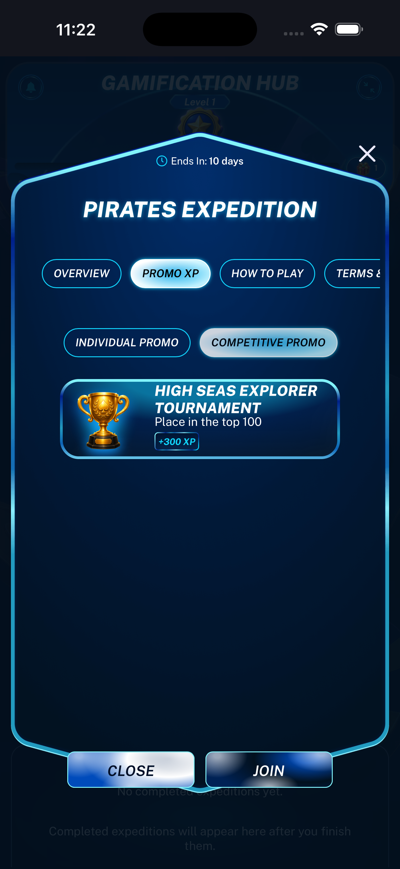 Additional Expedition Promo XP view displayed on a mobile phone